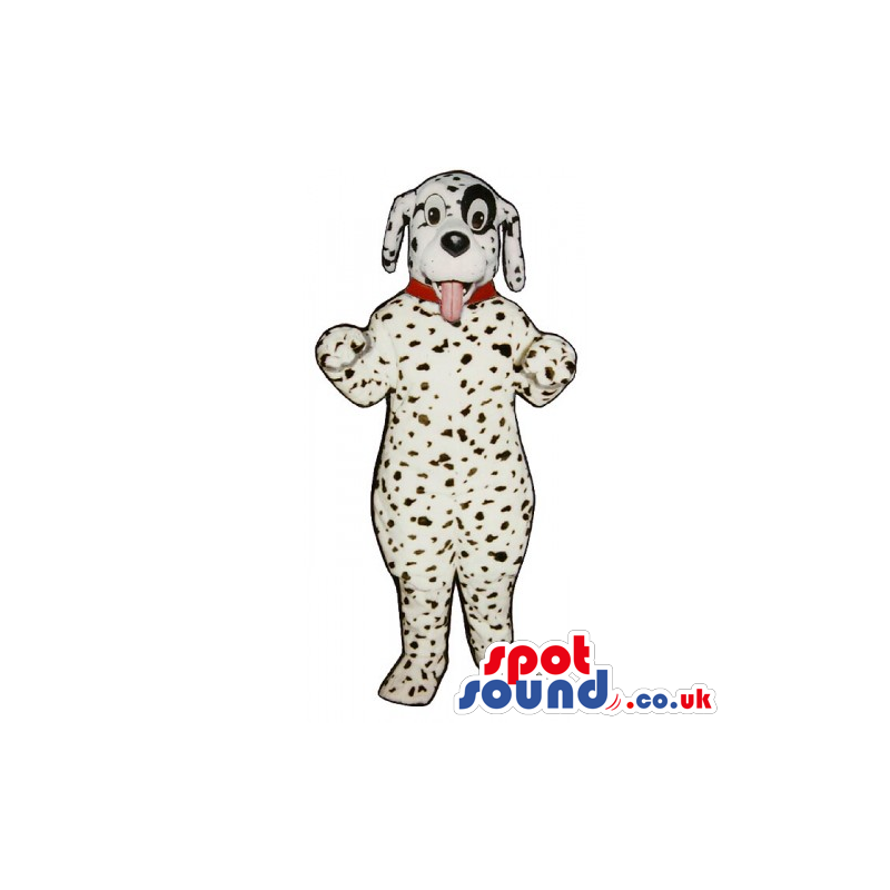Customizable Dalmatian Dog Mascot With Dots Wearing A Red