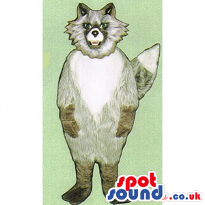 Customizable Grey And White Cat Mascot With An Angry Hairy Face