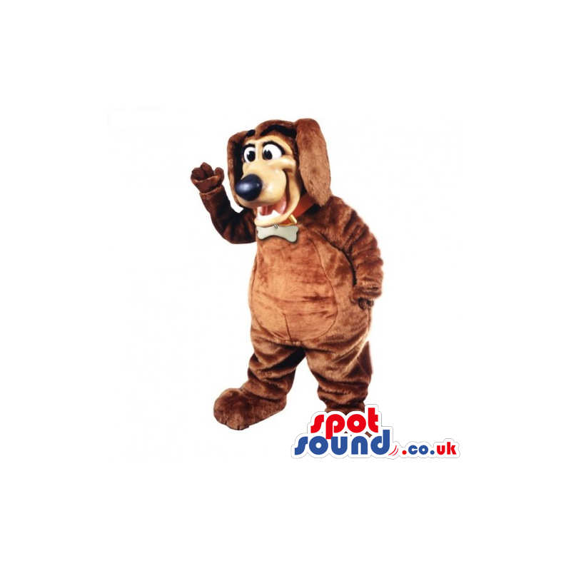 Customizable Brown Dog Mascot Wearing A Red Collar With Name
