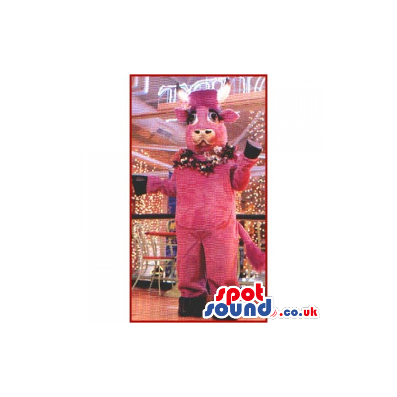Customizable Pink Cow Animal Mascot With Shinny Horns - Custom