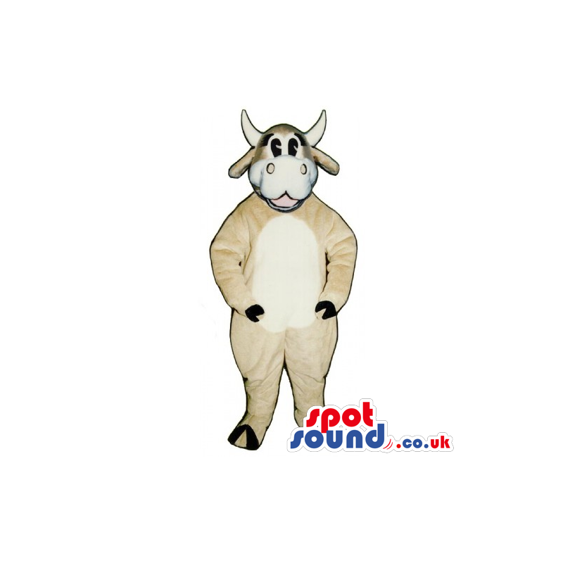 Customizable Cow Mascot In Beige With White Belly And Face -