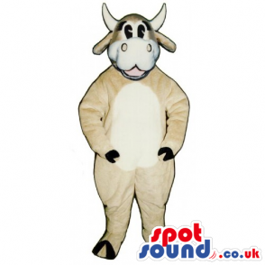 Customizable Cow Mascot In Beige With White Belly And Face -