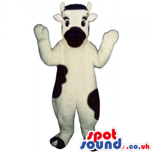 Customizable Cow Mascot In White With Black Spots And Mouth -
