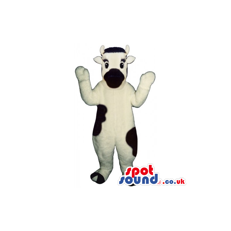 Customizable Cow Mascot In White With Black Spots And Mouth -
