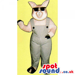 Customizable Plain Pig Mascot Wearing Overalls And Sunglasses -