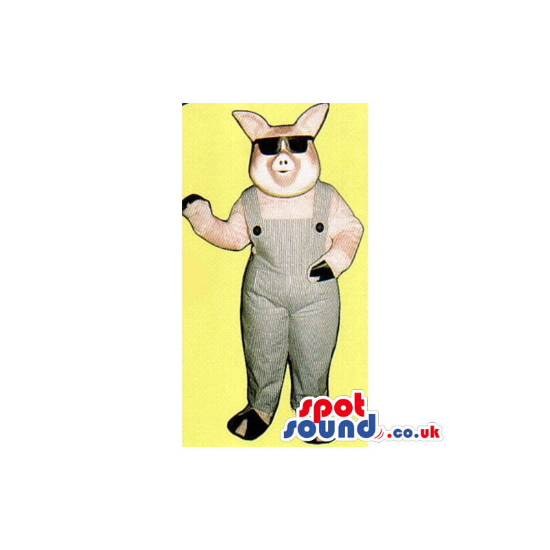 Customizable Plain Pig Mascot Wearing Overalls And Sunglasses -