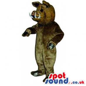 Customizable Plain Brown Boar Animal Mascot With White Fangs -