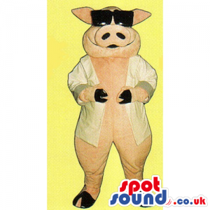 Customizable Pig Mascot Wearing A Jacket And Sunglasses -