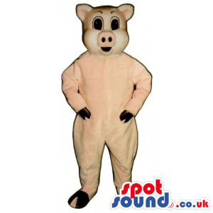Customizable And Plain Pig Mascot With Big Black Eyes - Custom