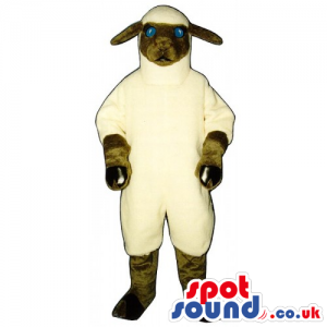 Customizable Plush White Sheep Mascot With Blue Eyes - Custom