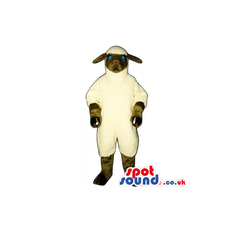 Customizable Plush White Sheep Mascot With Blue Eyes - Custom