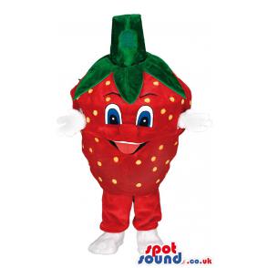 Strawberry mascot with green head with red body & in white