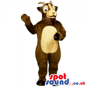 Customizable Funny Brown Goat Animal Mascot With A Beige Belly
