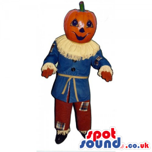 Customizable Pumpkin Head Mascot Dressed As A Scarecrow -