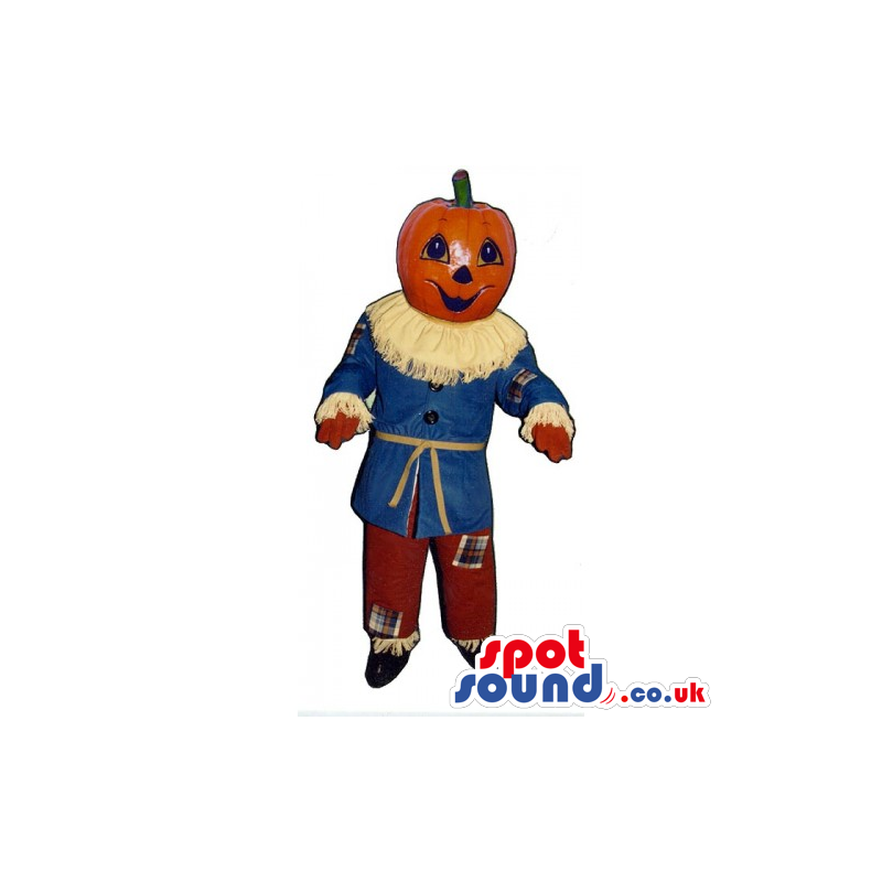 Customizable Pumpkin Head Mascot Dressed As A Scarecrow -