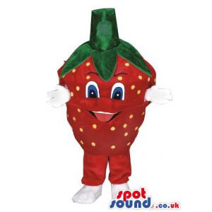 Strawberry mascot with green head with red body & in white