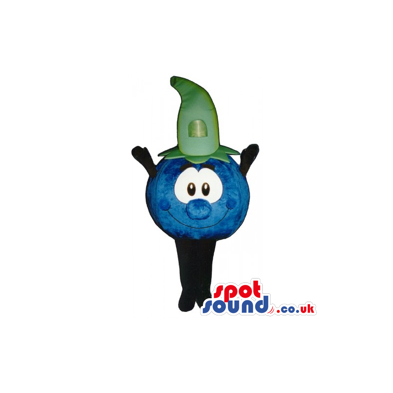 Customizable Blueberry Mascot With Big Eyes And A Green Hat -