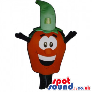 Customizable Strawberry Mascot With Big Eyes And A Green Hat -