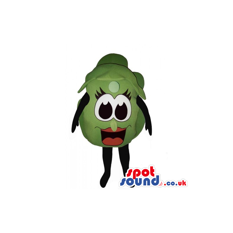 Customizable Green Pea Mascot With Big Eyes And Eyelashes -