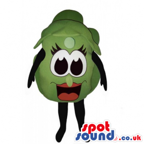 Customizable Green Pea Mascot With Big Eyes And Eyelashes -