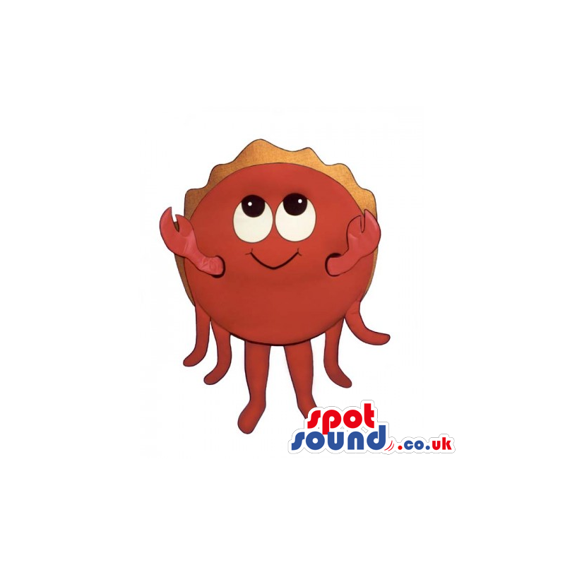 Customizable Red Round Crab Seafood Mascot With Funny Eyes -
