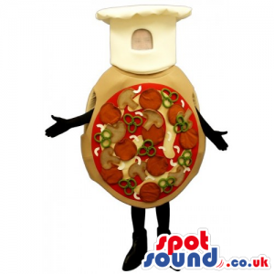Customizable Whole Pizza Mascot Wearing A Chef Hat - Custom
