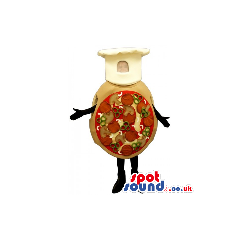 Customizable Whole Pizza Mascot Wearing A Chef Hat - Custom