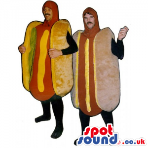 Couple Hot Dog Mascot Or Costume With Ketchup And Mud - Custom