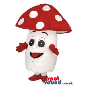 Mushroom mascot with dome shape head with red and white -