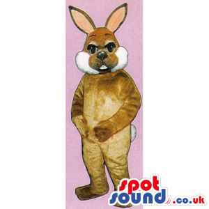 Customizable Brown Rabbit Mascot With White Soft Cheeks -