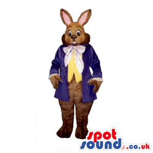 Brown Rabbit Mascot Wearing Elegant Old-Fashioned Clothes -