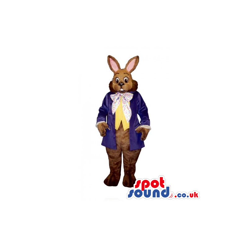 Brown Rabbit Mascot Wearing Elegant Old-Fashioned Clothes -
