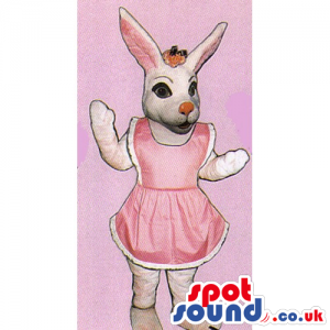 White Girl Rabbit Mascot Wearing A Pink Dress Or Apron - Custom
