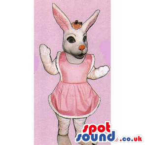 White Girl Rabbit Mascot Wearing A Pink Dress Or Apron - Custom