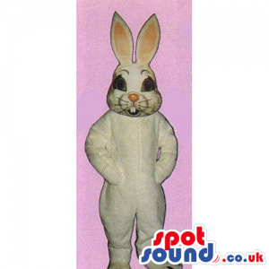 Plain White Rabbit Mascot With Whiskers And Showing Teeth -
