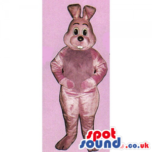 Plain Pink Rabbit Mascot With Bent Ears And Showing Teeth -