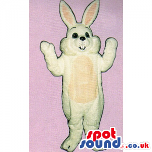 Plain White Rabbit Mascot With A Black Nose And A Beige Belly -