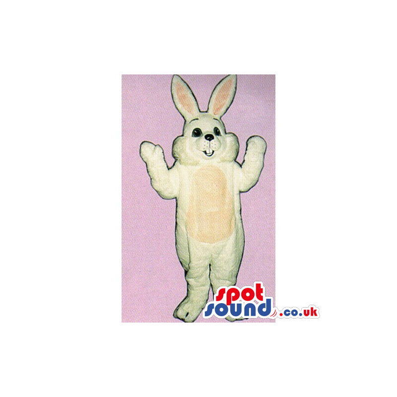 Plain White Rabbit Mascot With A Black Nose And A Beige Belly -