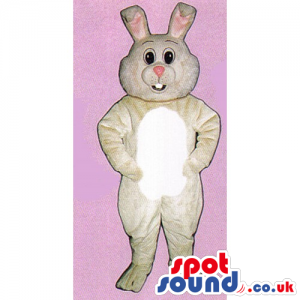 Customizable Beige Rabbit Mascot With Black Eyes And A Pink