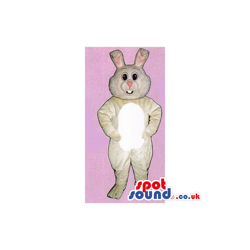 Customizable Beige Rabbit Mascot With Black Eyes And A Pink