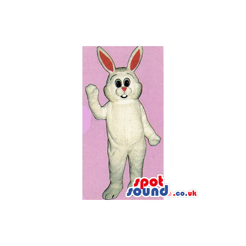 Customizable White Rabbit Mascot With Red Eyes And Ears -