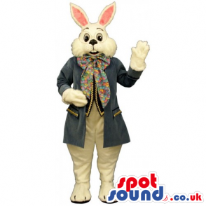 Customizable White Rabbit Mascot Wearing Elegant Old-Style