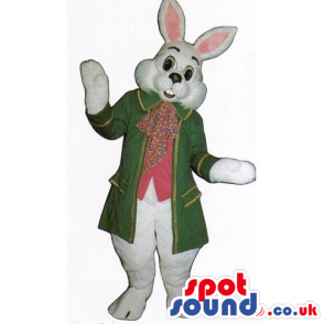 Customizable White Rabbit Mascot Wearing Elegant Old-Style