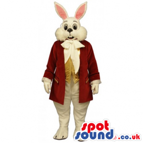 Customizable White Rabbit Mascot Wearing Elegant Old-Style