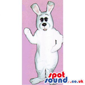 Customizable All White Rabbit Mascot With Big Black Eyes -