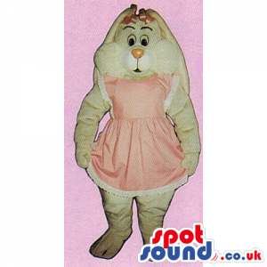 Customizable Beige Rabbit Mascot Wearing A Pink Dress And