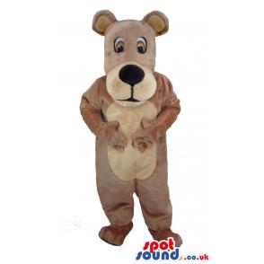 Brown bear mascot with big brown eyes giving a pose - Custom