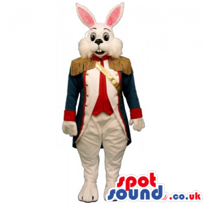 Customizable White Rabbit Mascot Wearing A Soldier Elegant