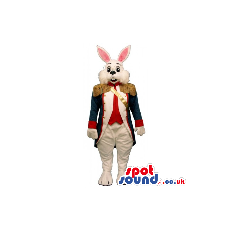 Customizable White Rabbit Mascot Wearing A Soldier Elegant