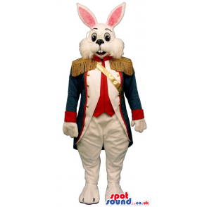 Customizable White Rabbit Mascot Wearing A Soldier Elegant